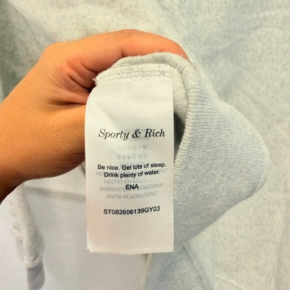 Sporty & Rich Logo Patch Sweatshirt Light Gray 300$ Cozy Lounge Relaxed Minimal - Picture 6 of 7